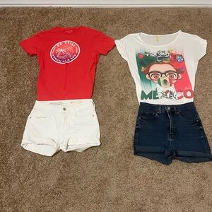 ALL 4pc Bundle Women’s Small 0 25” Denim Shorts & Graphic Tee Shirts